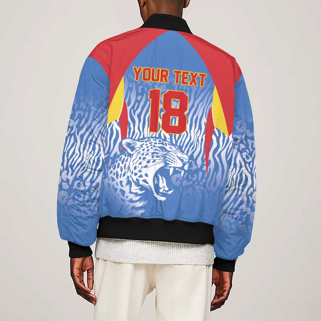 Custom DR Congo Football 2026 Sleeve Zip Bomber Jacket Leopard Power Fan Style