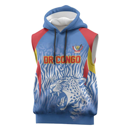 Custom DR Congo Football 2026 Sleeveless Hoodie Leopard Power Fan Style