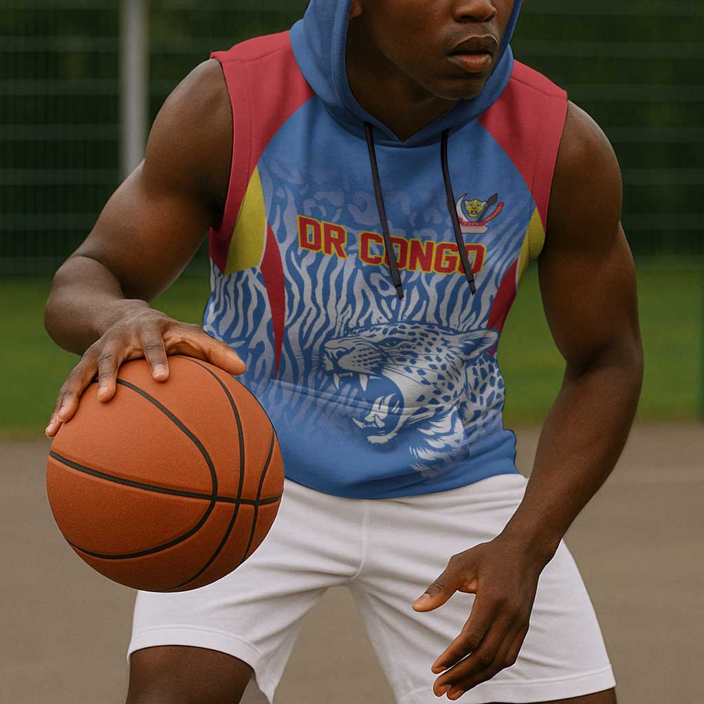 Custom DR Congo Football 2026 Sleeveless Hoodie Leopard Power Fan Style