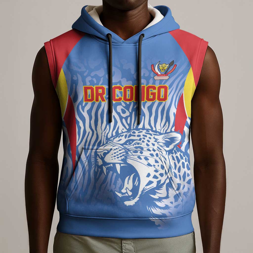 Custom DR Congo Football 2026 Sleeveless Hoodie Leopard Power Fan Style
