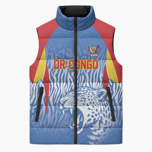 Custom DR Congo Football 2026 Sleeveless Puffer Jacket Leopard Power Fan Style
