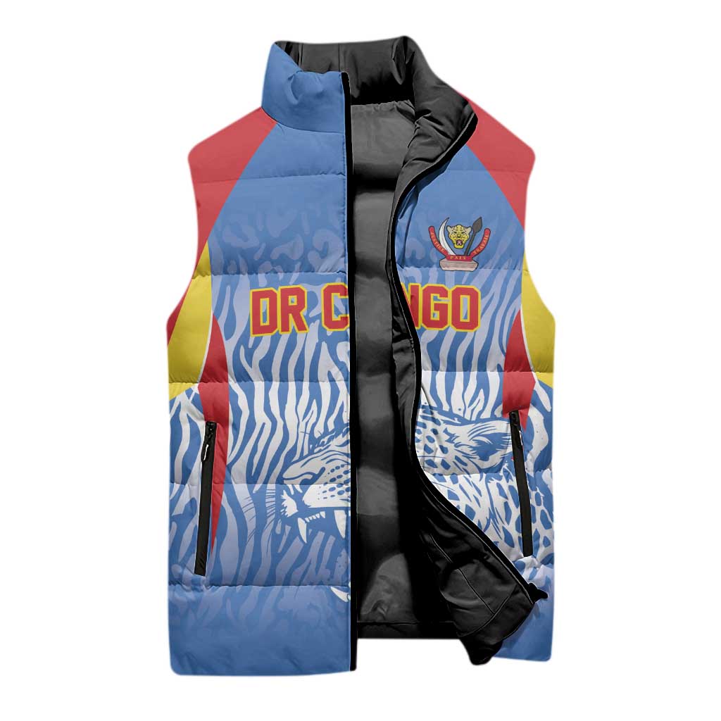 Custom DR Congo Football 2026 Sleeveless Puffer Jacket Leopard Power Fan Style