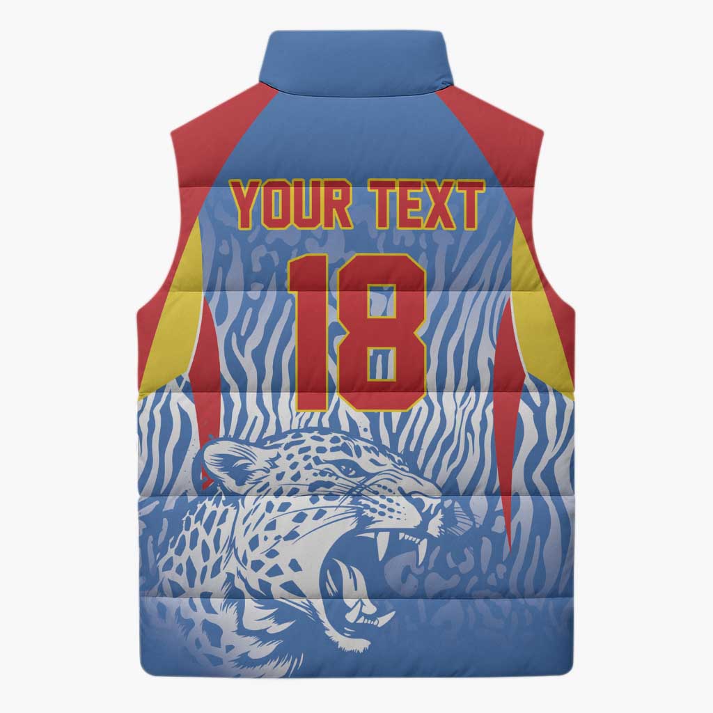 Custom DR Congo Football 2026 Sleeveless Puffer Jacket Leopard Power Fan Style