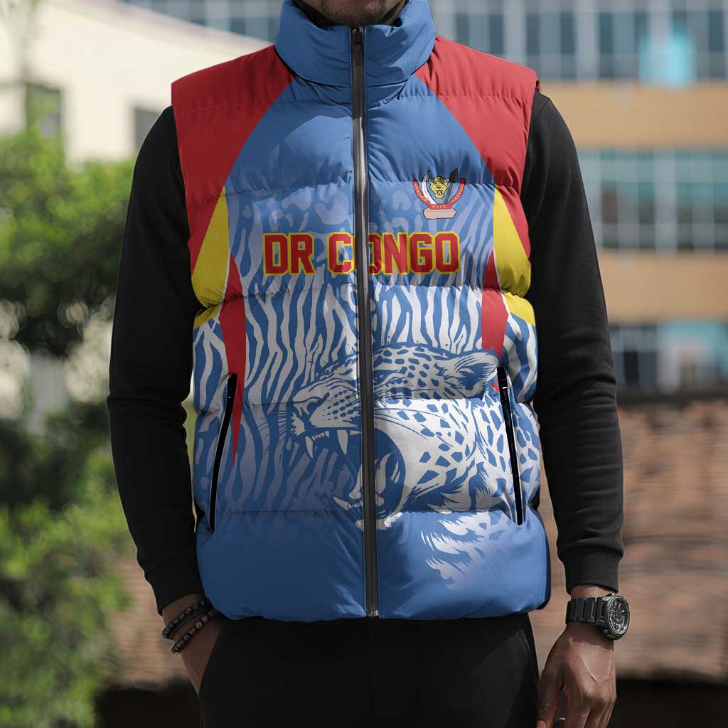Custom DR Congo Football 2026 Sleeveless Puffer Jacket Leopard Power Fan Style