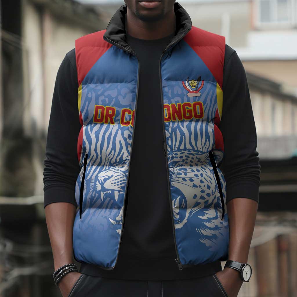 Custom DR Congo Football 2026 Sleeveless Puffer Jacket Leopard Power Fan Style