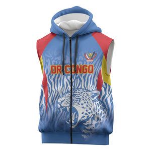 Custom DR Congo Football 2026 Sleeveless Zip Hoodie Leopard Power Fan Style
