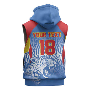 Custom DR Congo Football 2026 Sleeveless Zip Hoodie Leopard Power Fan Style