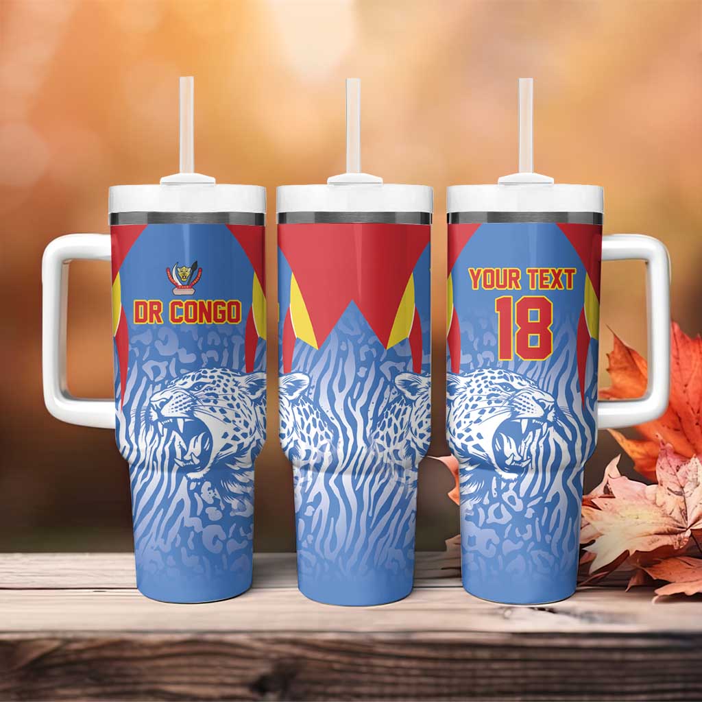 Custom DR Congo Football 2026 Tumbler With Handle Leopard Power Fan Style