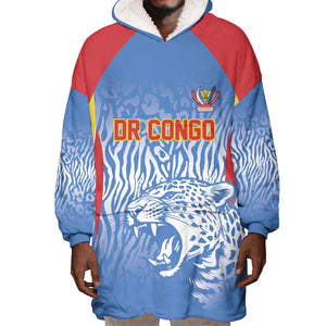 Custom DR Congo Football 2026 Wearable Blanket Hoodie Leopard Power Fan Style