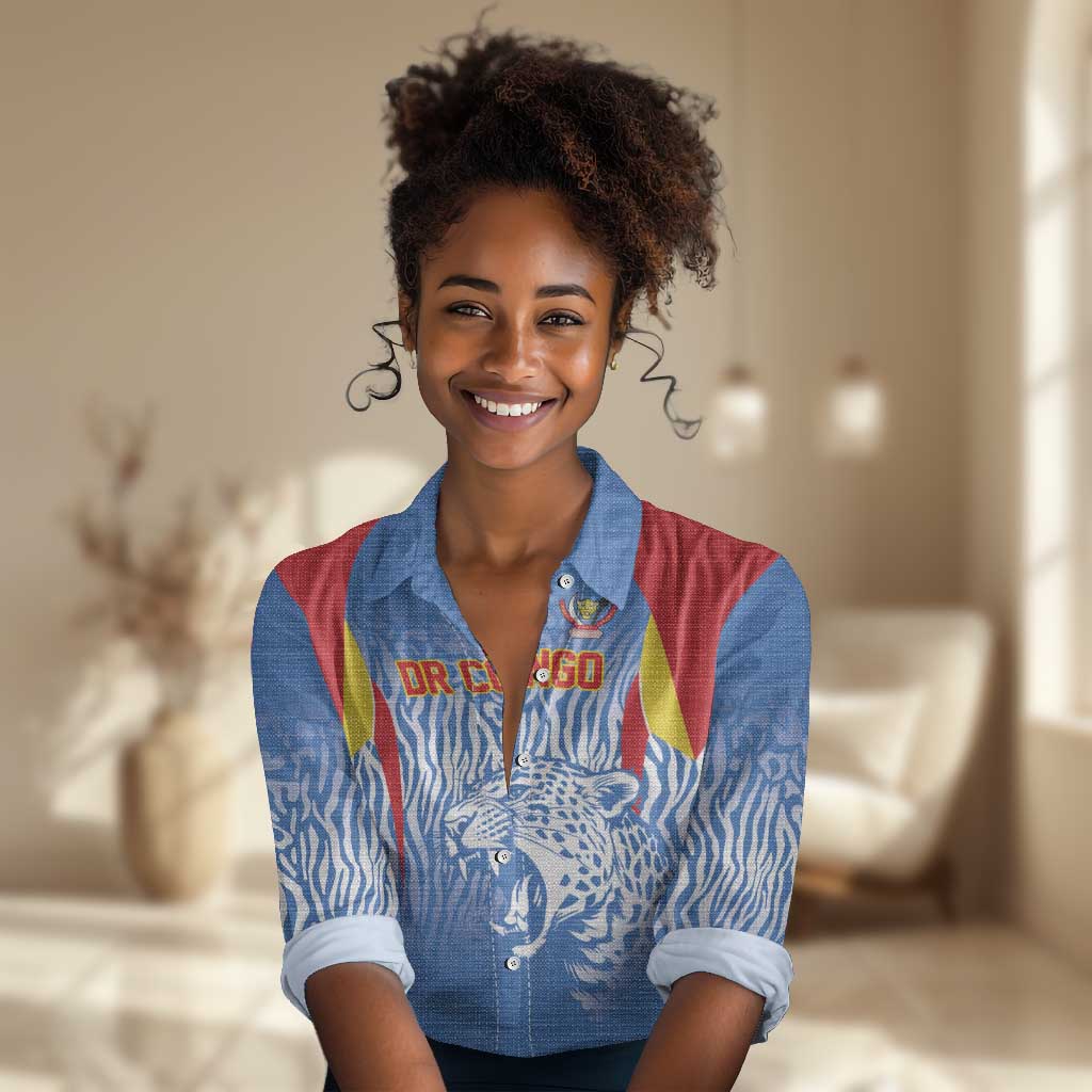 Custom DR Congo Football 2026 Women Casual Shirt Leopard Power Fan Style