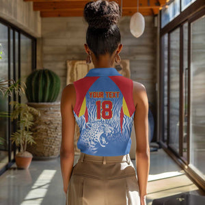 Custom DR Congo Football 2026 Women Sleeveless Polo Shirt Leopard Power Fan Style