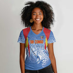 Custom DR Congo Football 2026 Women V-Neck T-Shirt Leopard Power Fan Style