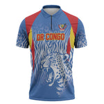 Custom DR Congo Football 2026 Zipper Polo Shirt Leopard Power Fan Style