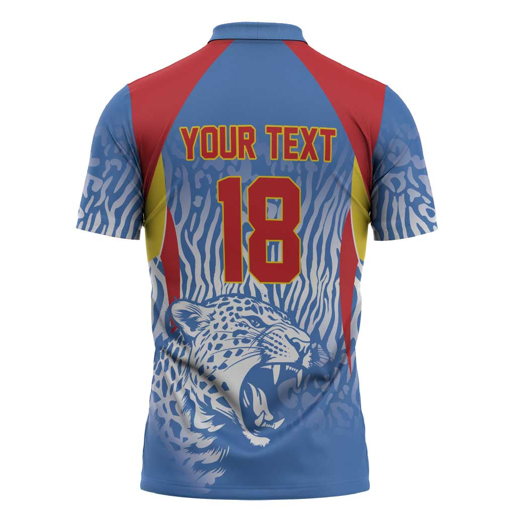 Custom DR Congo Football 2026 Zipper Polo Shirt Leopard Power Fan Style