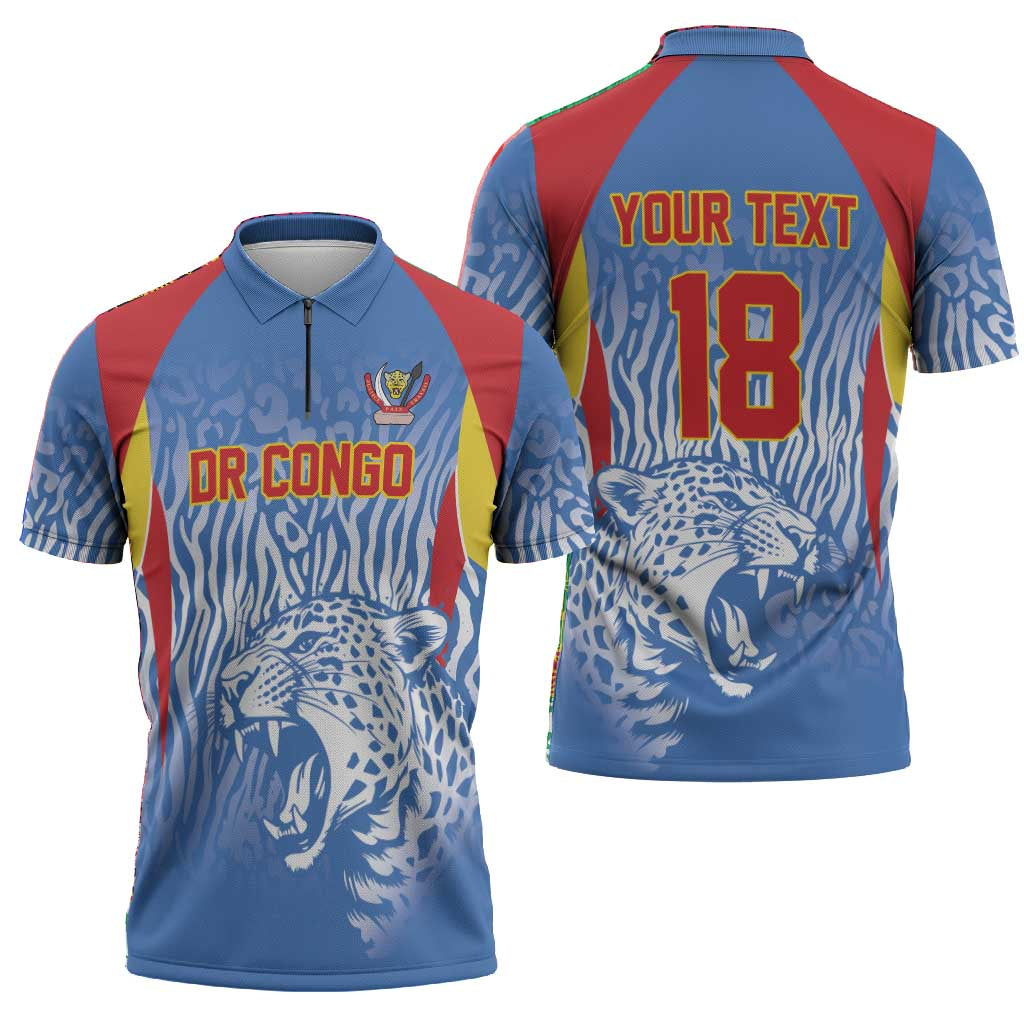Custom DR Congo Football 2026 Zipper Polo Shirt Leopard Power Fan Style