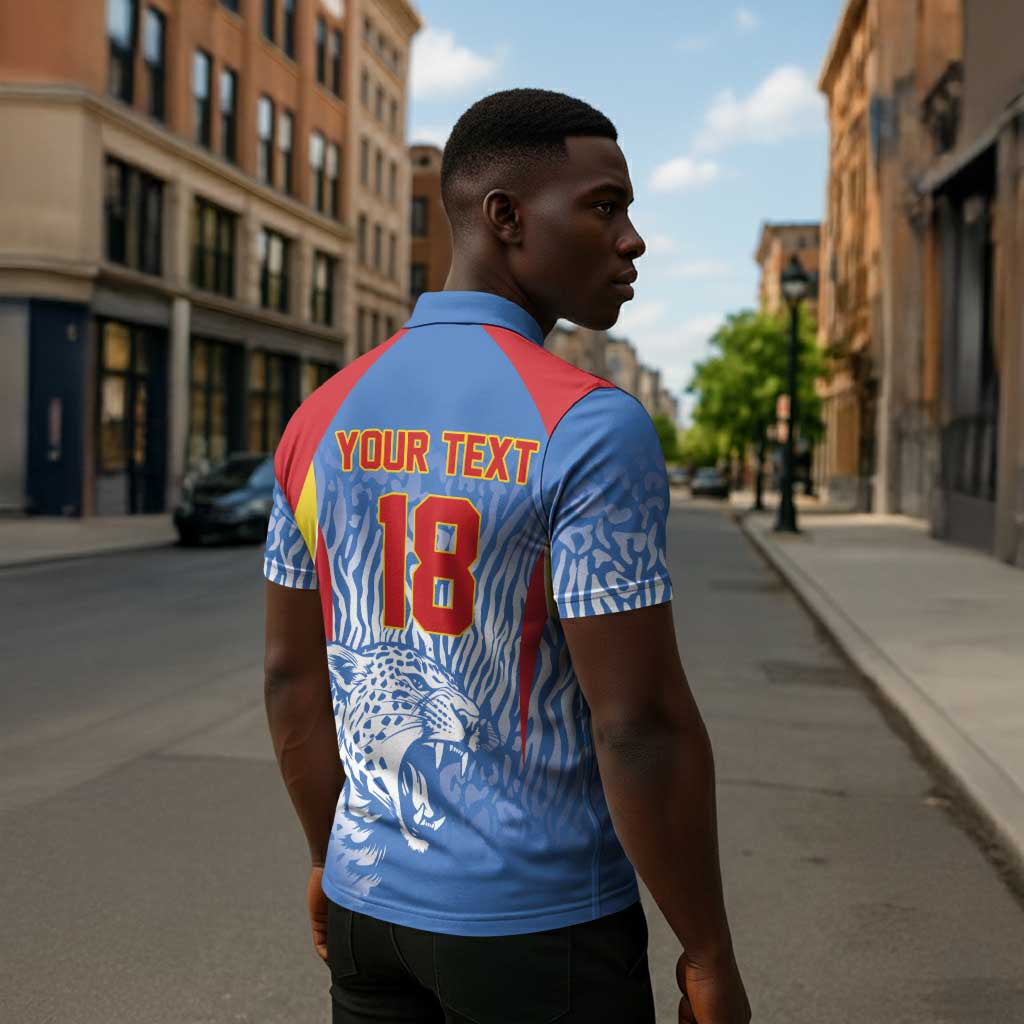 Custom DR Congo Football 2026 Zipper Polo Shirt Leopard Power Fan Style