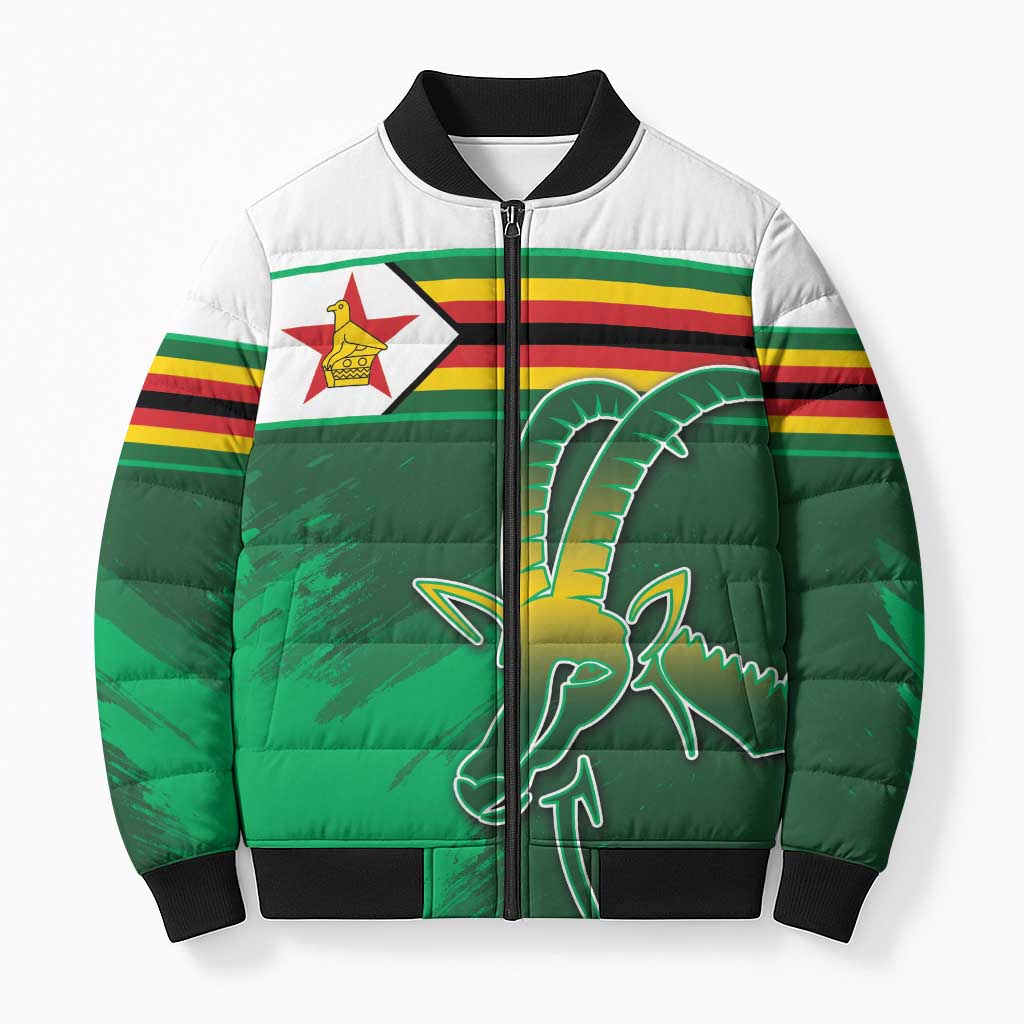 Zimbabwe Rugby Personalized Bomber Puffer Jacket Charging Sables Spirit