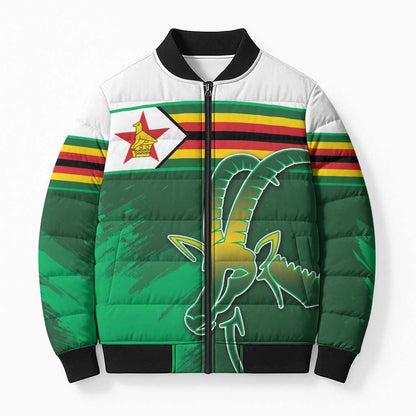 Zimbabwe Rugby Personalized Bomber Puffer Jacket Charging Sables Spirit