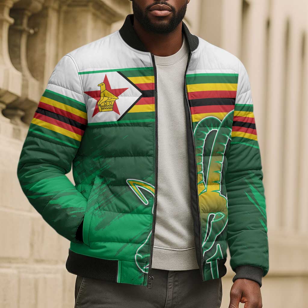 Zimbabwe Rugby Personalized Bomber Puffer Jacket Charging Sables Spirit