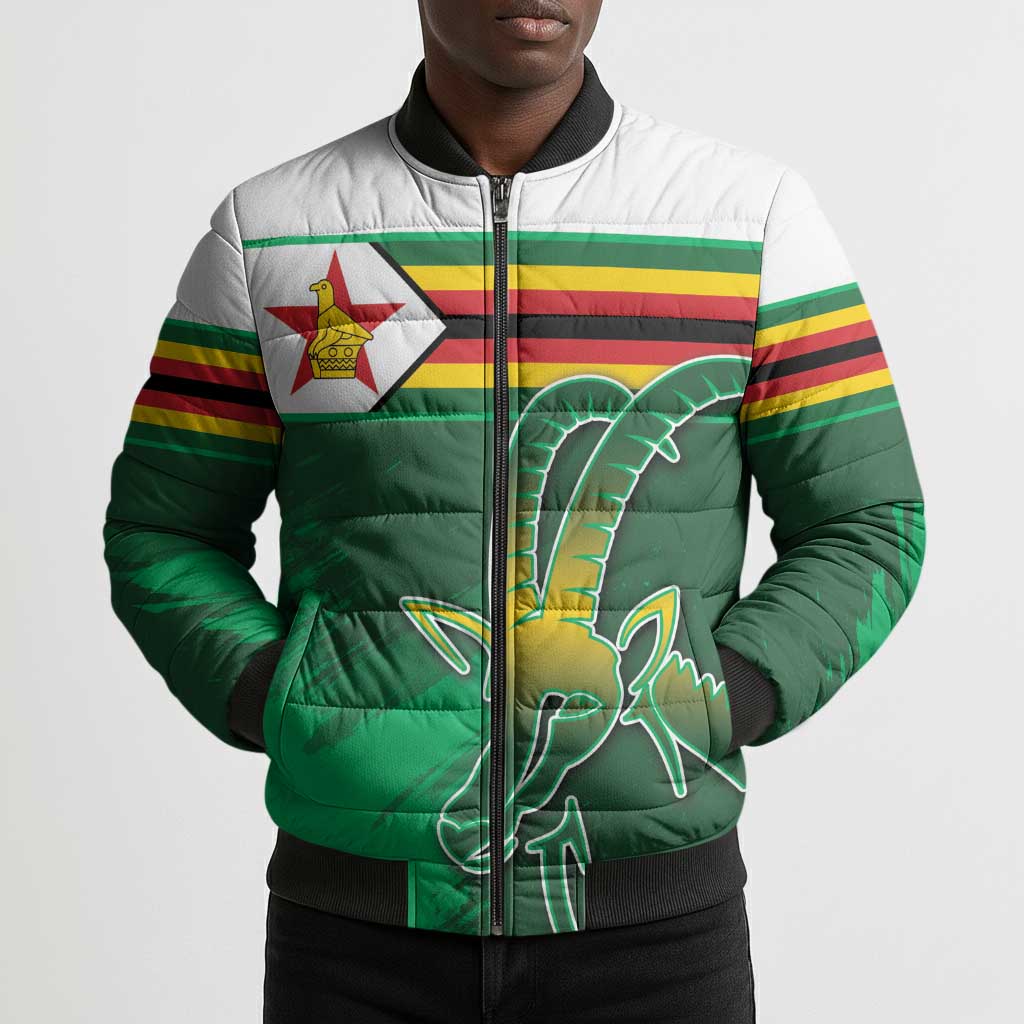 Zimbabwe Rugby Personalized Bomber Puffer Jacket Charging Sables Spirit