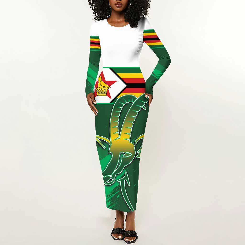 Zimbabwe Rugby Personalized Long Sleeve Bodycon Dress Charging Sables Spirit