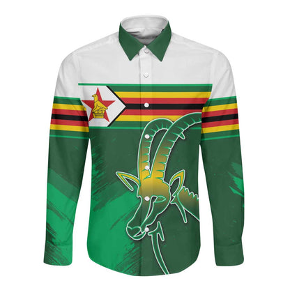 Zimbabwe Rugby Personalized Long Sleeve Button Shirt Charging Sables Spirit