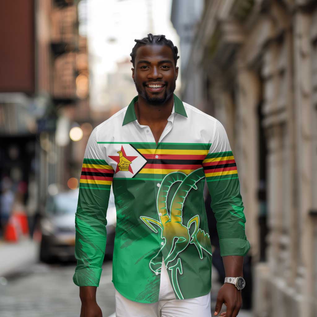 Zimbabwe Rugby Personalized Long Sleeve Button Shirt Charging Sables Spirit