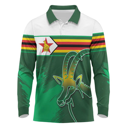 Zimbabwe Rugby Personalized Long Sleeve Polo Shirt Charging Sables Spirit