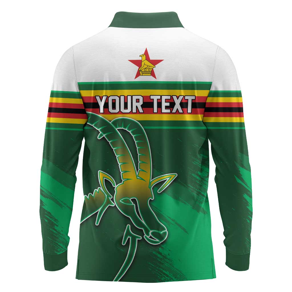Zimbabwe Rugby Personalized Long Sleeve Polo Shirt Charging Sables Spirit