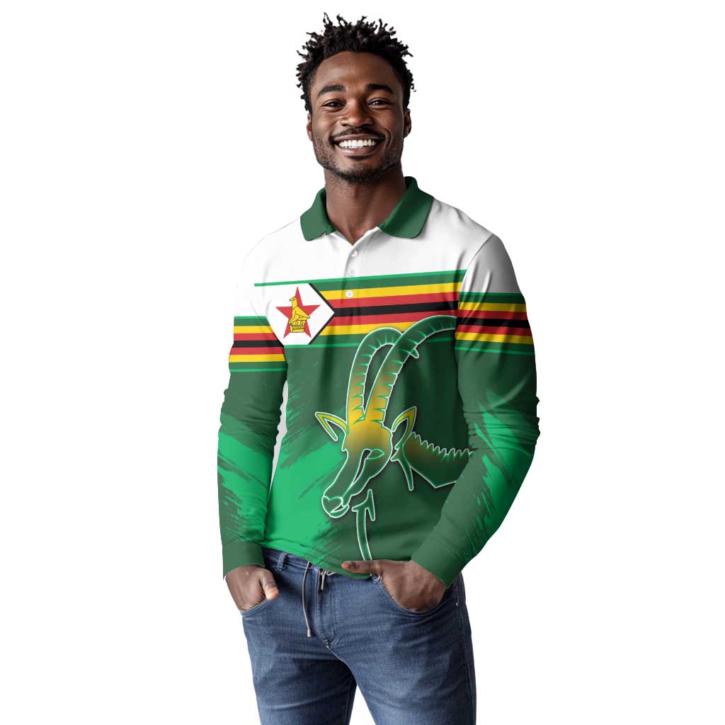 Zimbabwe Rugby Personalized Long Sleeve Polo Shirt Charging Sables Spirit