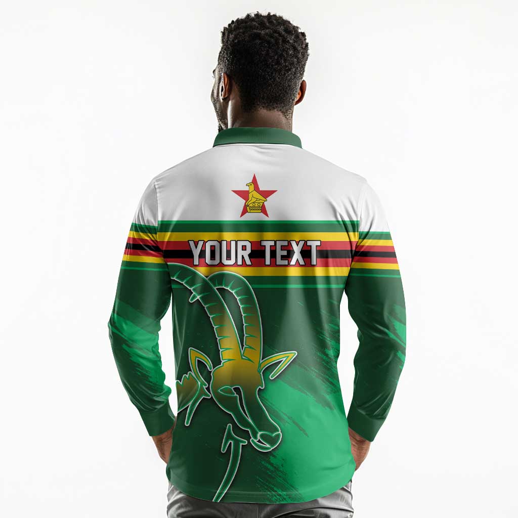 Zimbabwe Rugby Personalized Long Sleeve Polo Shirt Charging Sables Spirit
