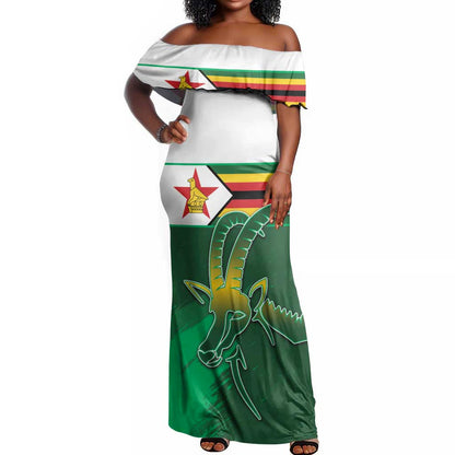 Zimbabwe Rugby Personalized Off Shoulder Maxi Dress Charging Sables Spirit