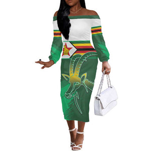 Zimbabwe Rugby Personalized Off The Shoulder Long Sleeve Dress Charging Sables Spirit