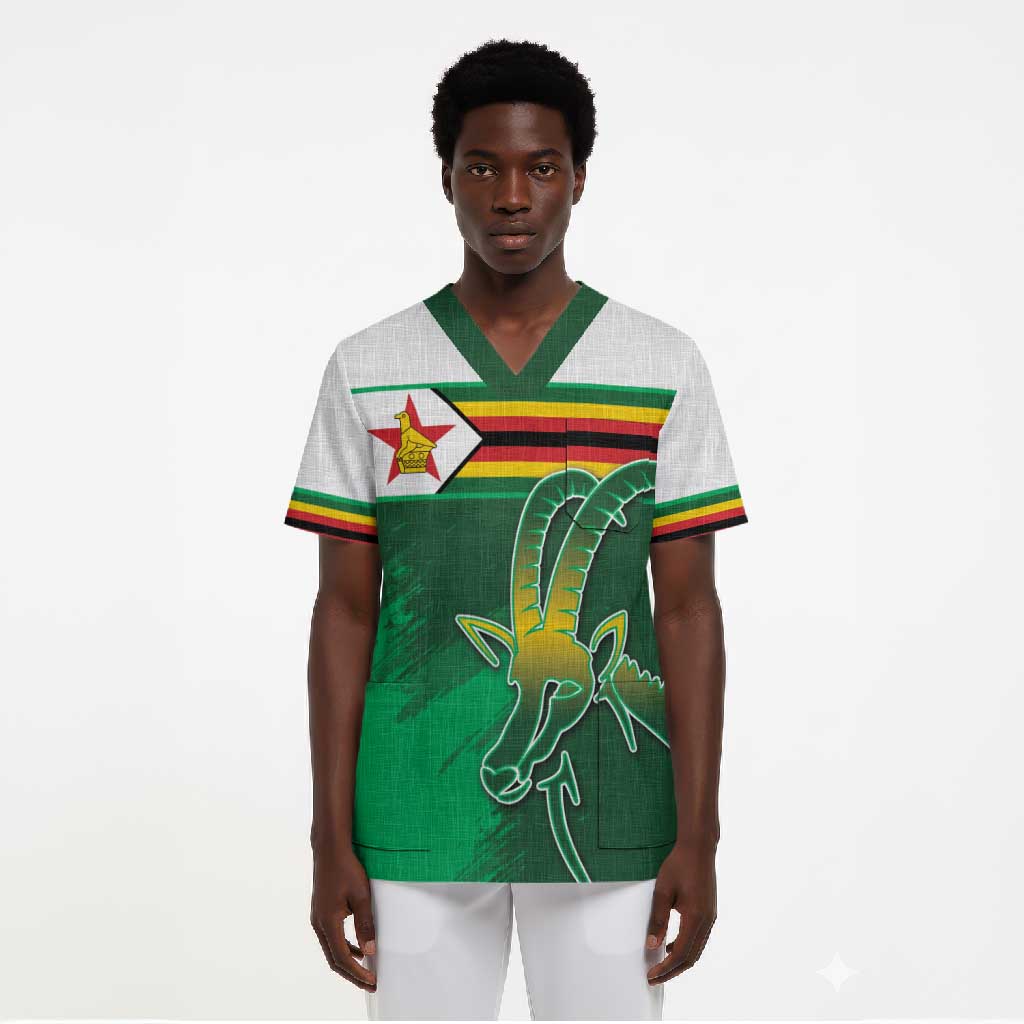 Zimbabwe Rugby Personalized Scrub Top Charging Sables Spirit