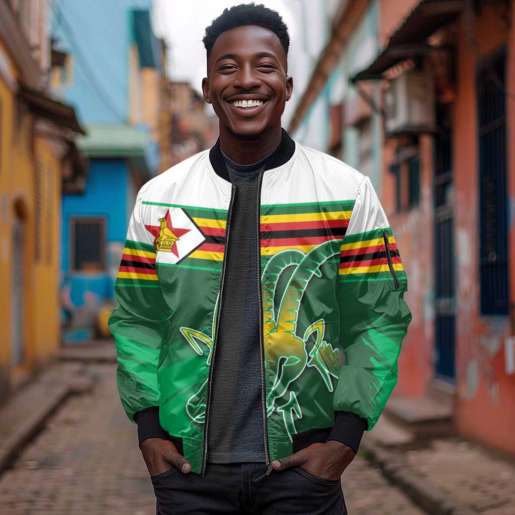 Zimbabwe Rugby Personalized Sleeve Zip Bomber Jacket Charging Sables Spirit