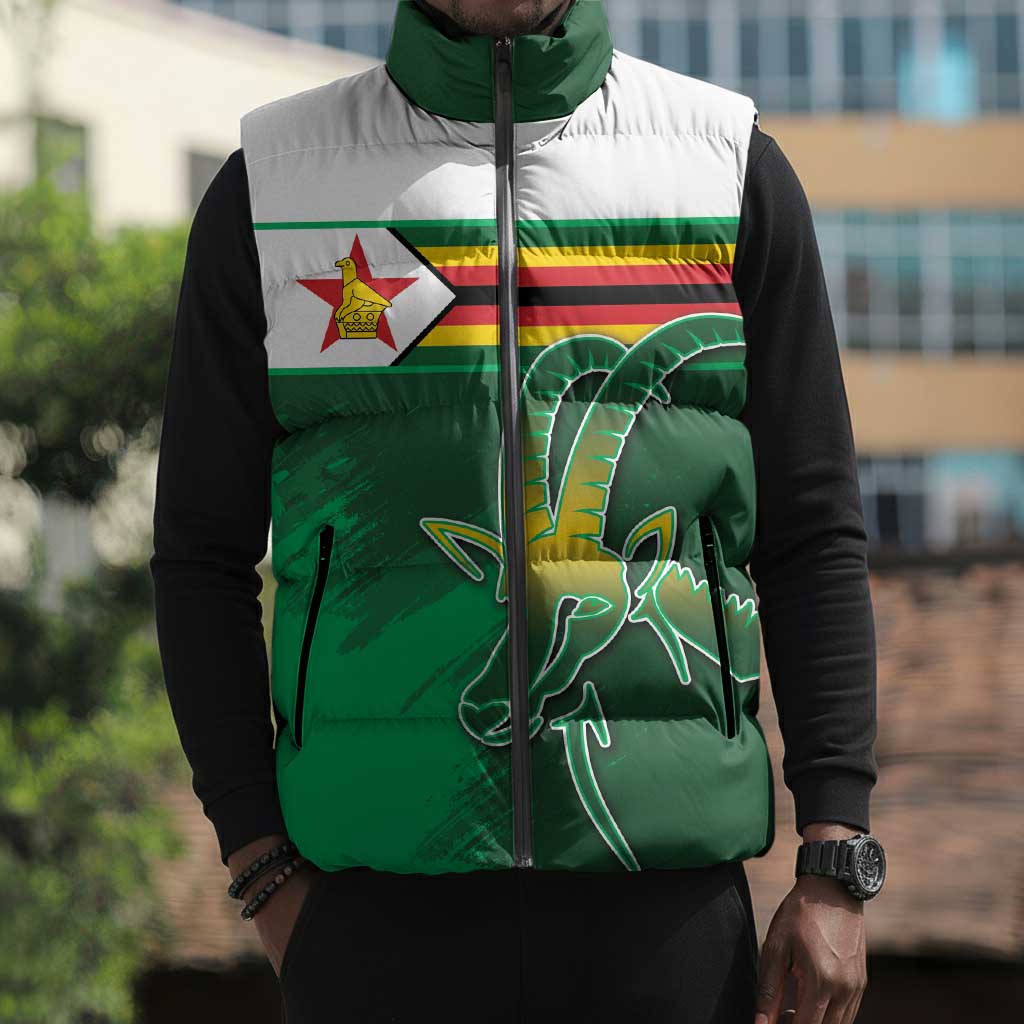 Zimbabwe Rugby Personalized Sleeveless Puffer Jacket Charging Sables Spirit