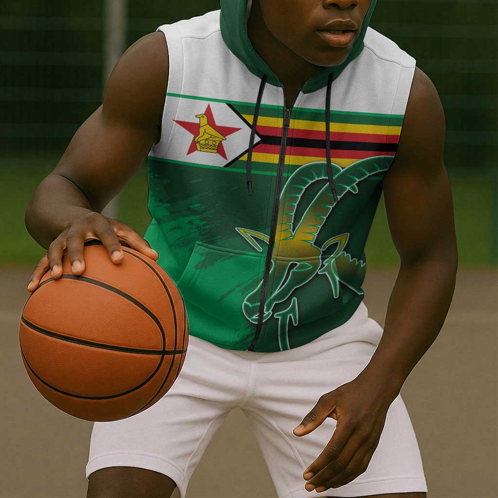 Zimbabwe Rugby Personalized Sleeveless Zip Hoodie Charging Sables Spirit