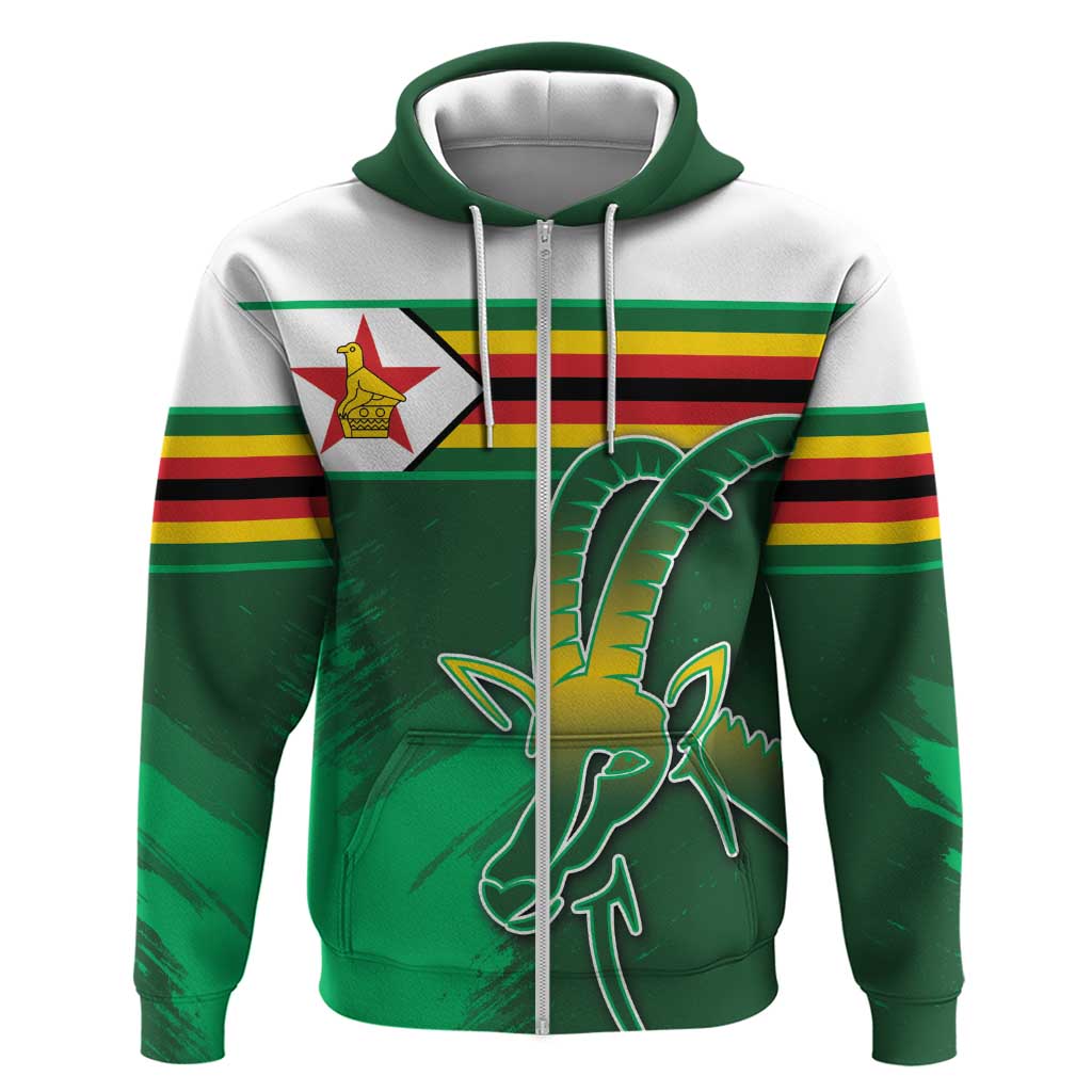 Zimbabwe Rugby Personalized Zip Hoodie Charging Sables Spirit