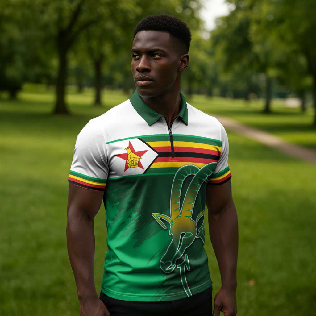 Zimbabwe Rugby Personalized Zipper Polo Shirt Charging Sables Spirit