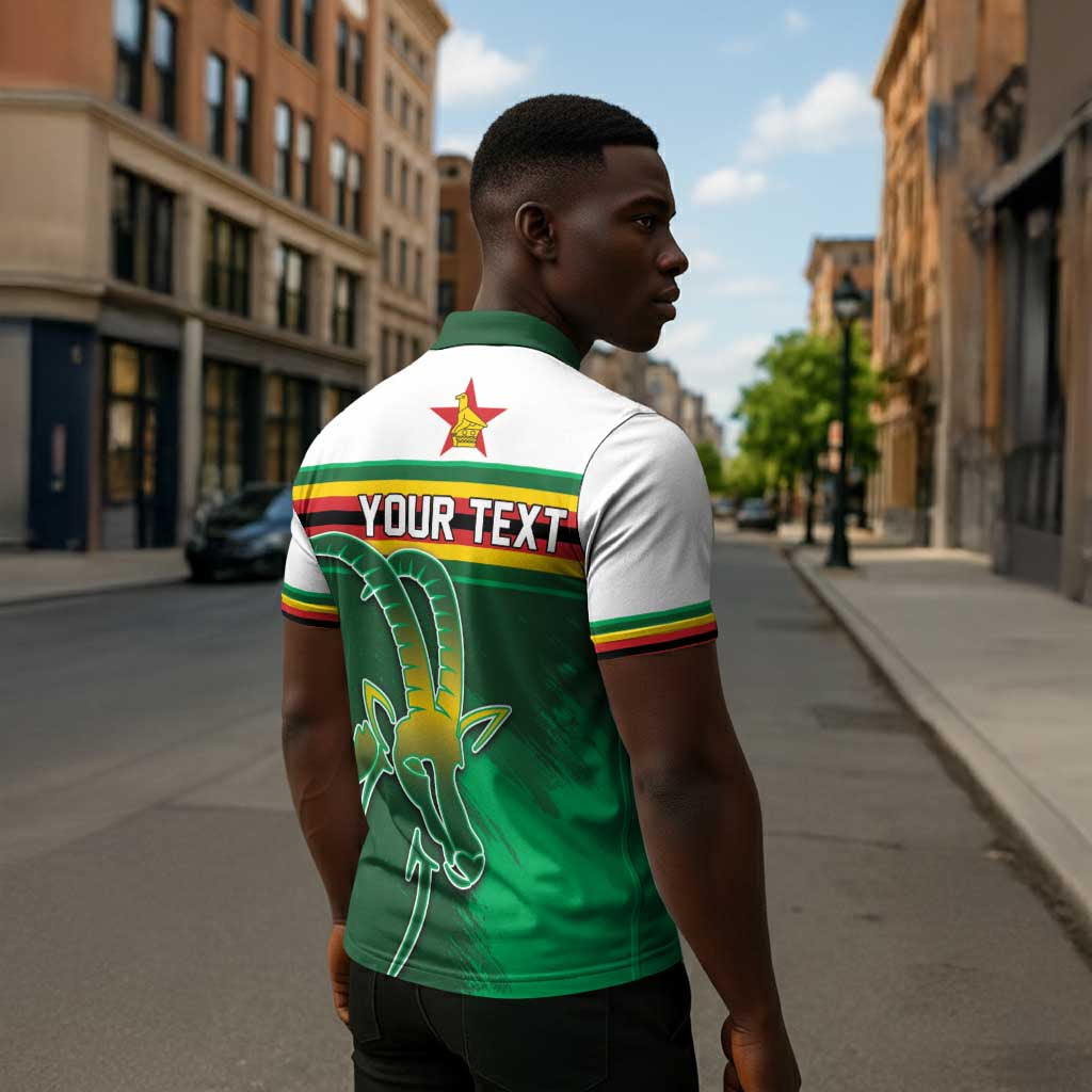 Zimbabwe Rugby Personalized Zipper Polo Shirt Charging Sables Spirit