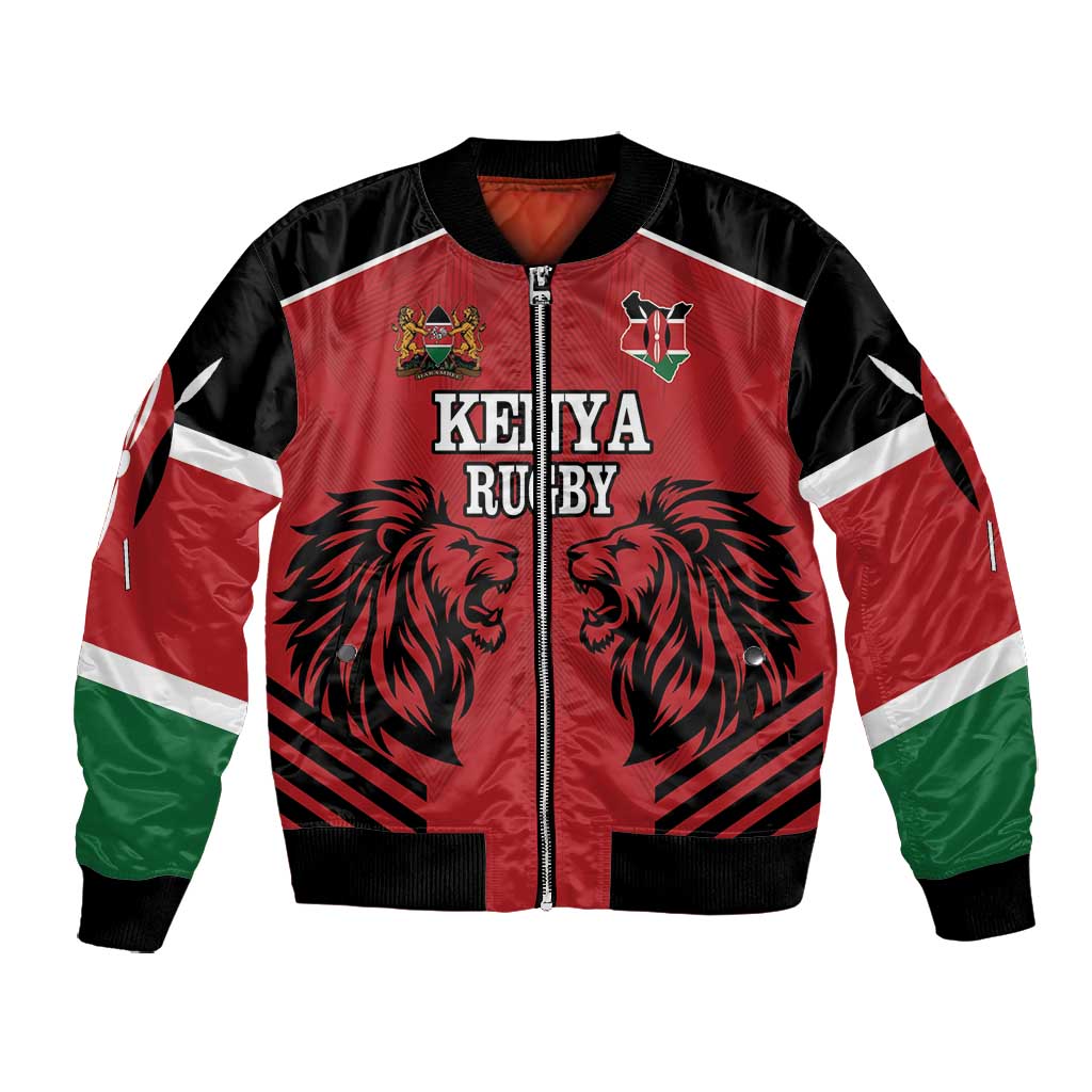 Custom Afro Kenya Rugby Bomber Jacket African Lion Head
