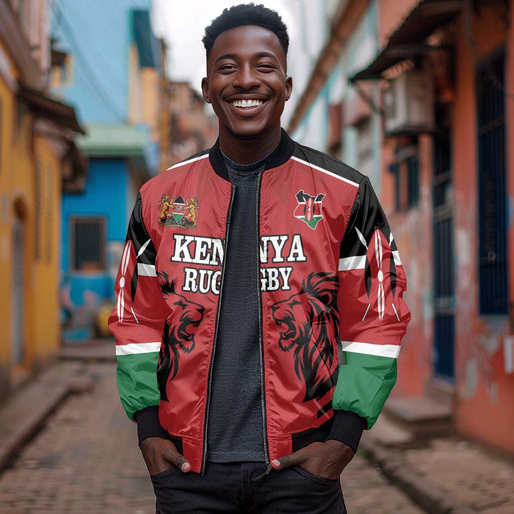 Custom Afro Kenya Rugby Bomber Jacket African Lion Head