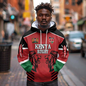 Custom Afro Kenya Rugby Hoodie African Lion Head