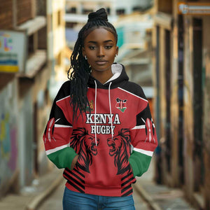 Custom Afro Kenya Rugby Hoodie African Lion Head