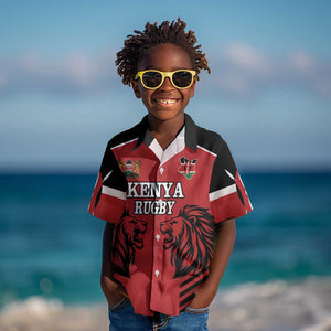 Custom Afro Kenya Rugby Kid Hawaiian Shirt African Lion Head