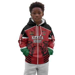 Custom Afro Kenya Rugby Kid Hoodie African Lion Head