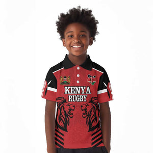 Custom Afro Kenya Rugby Kid Polo Shirt African Lion Head