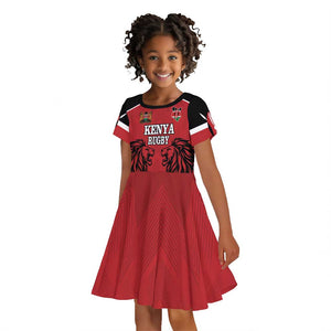 Custom Afro Kenya Rugby Kid Short Sleeve Dress African Lion Head