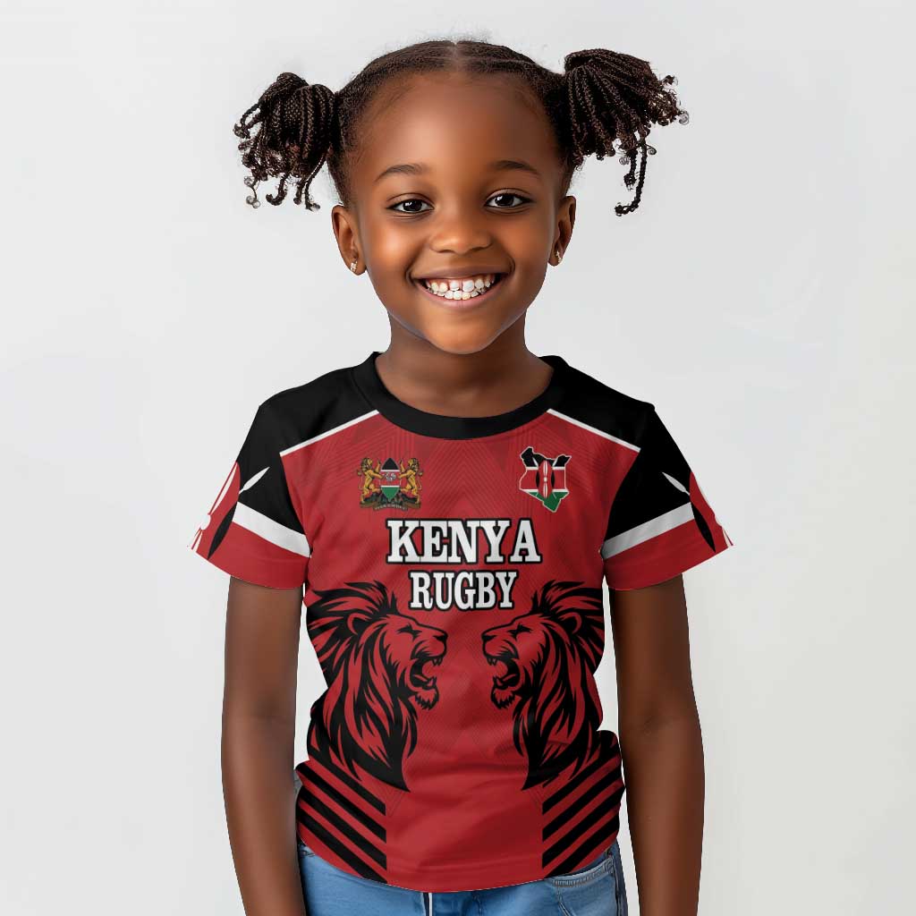 Custom Afro Kenya Rugby Kid T shirt African Lion Head