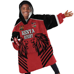 Custom Afro Kenya Rugby Kid Wearable Blanket Hoodie African Lion Head